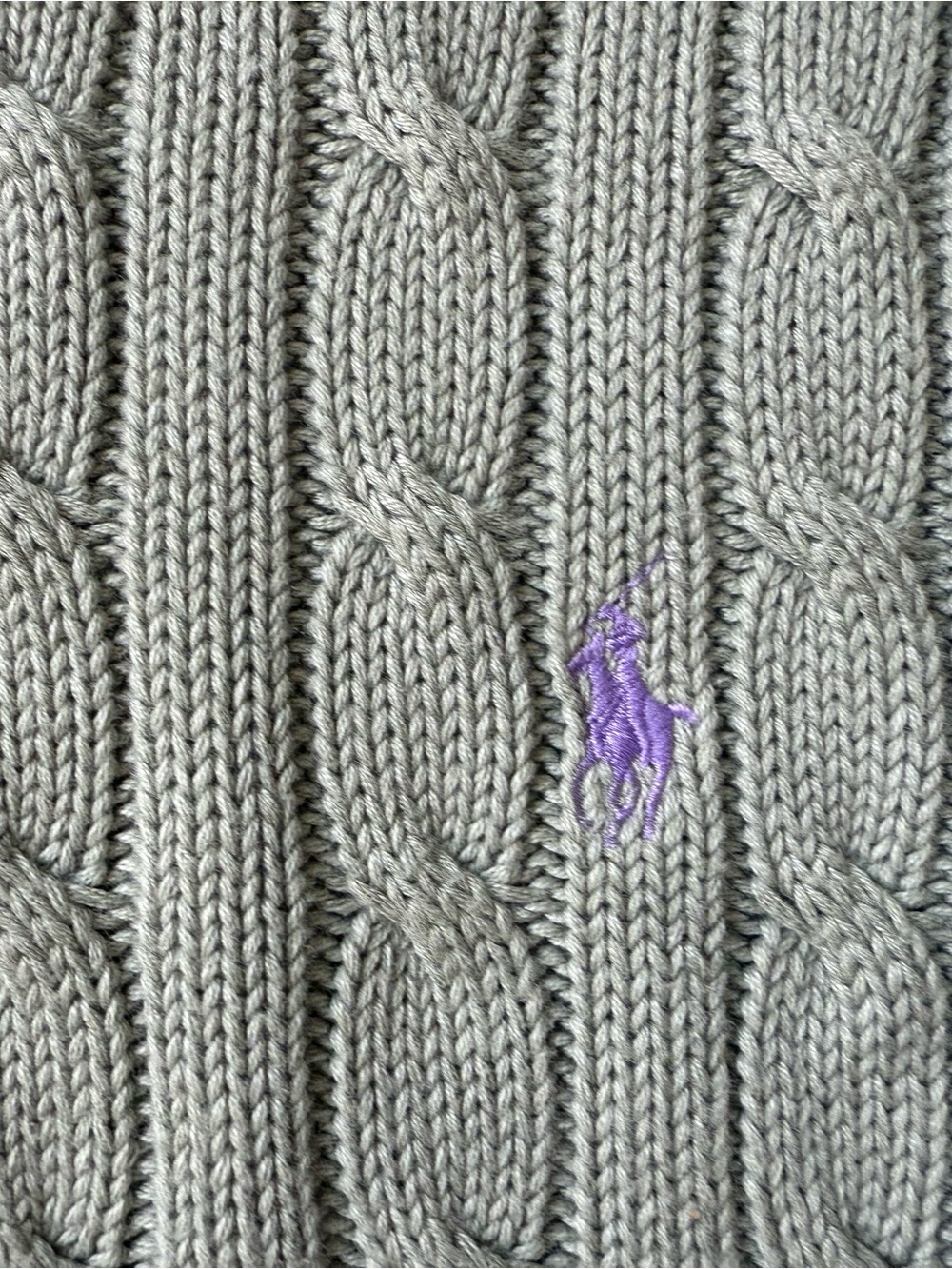 Ralph Lauren Cable Knit Cotton Sweater Green Gray Purple Pony Size L - Picture 3 of 7